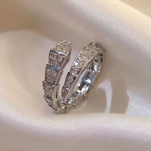 Silver Snake Rhinestone Ring